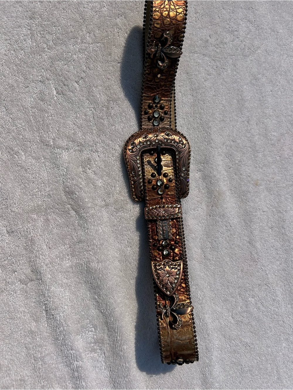 B.B. Simon Metallic Copper Brown Embellished Belt with Ornate Buckle